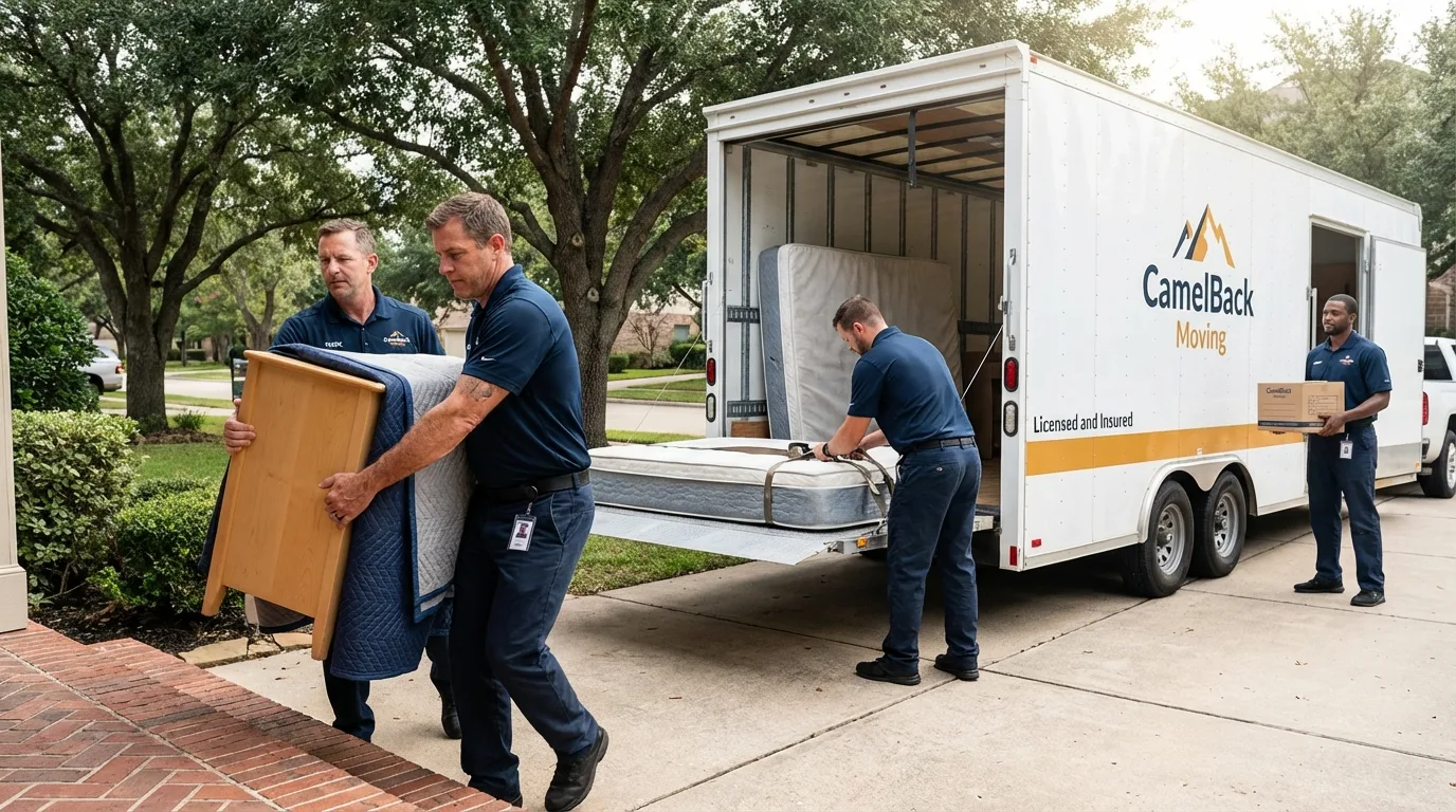 Crew loading residential truck for cross-state move from Lancaster, NH