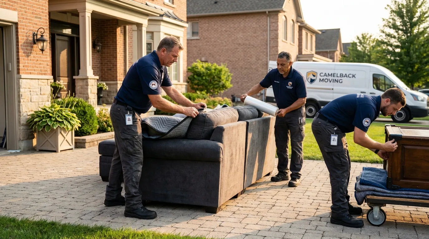 Large estate moving crew wrapping furniture in Lancaster, NH